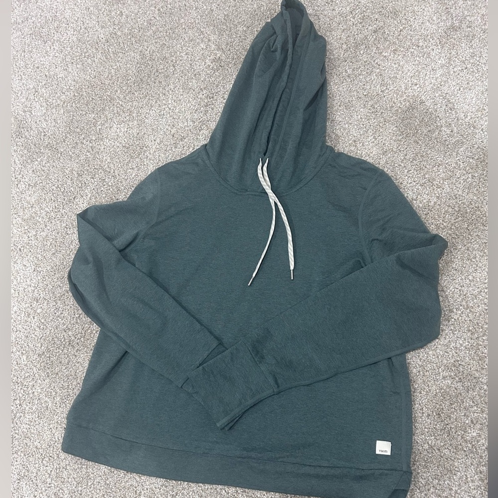 Vuori Halo Hoodie in heathered teal green, size small, women’s